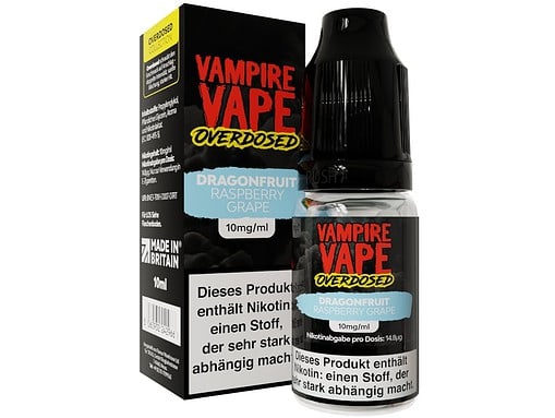 Vampire Vape Overdosed E-Liquid Dragonfruit Himbeer Traube 10ml, Nikotinfrei, starke Abhängigkeit, britisches Produkt.