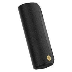 Klanghöhle Bluetooth-Lautsprecher in schwarzem Design mit Gold-Logo, tragbar und wasserfest, ideal für unterwegs.