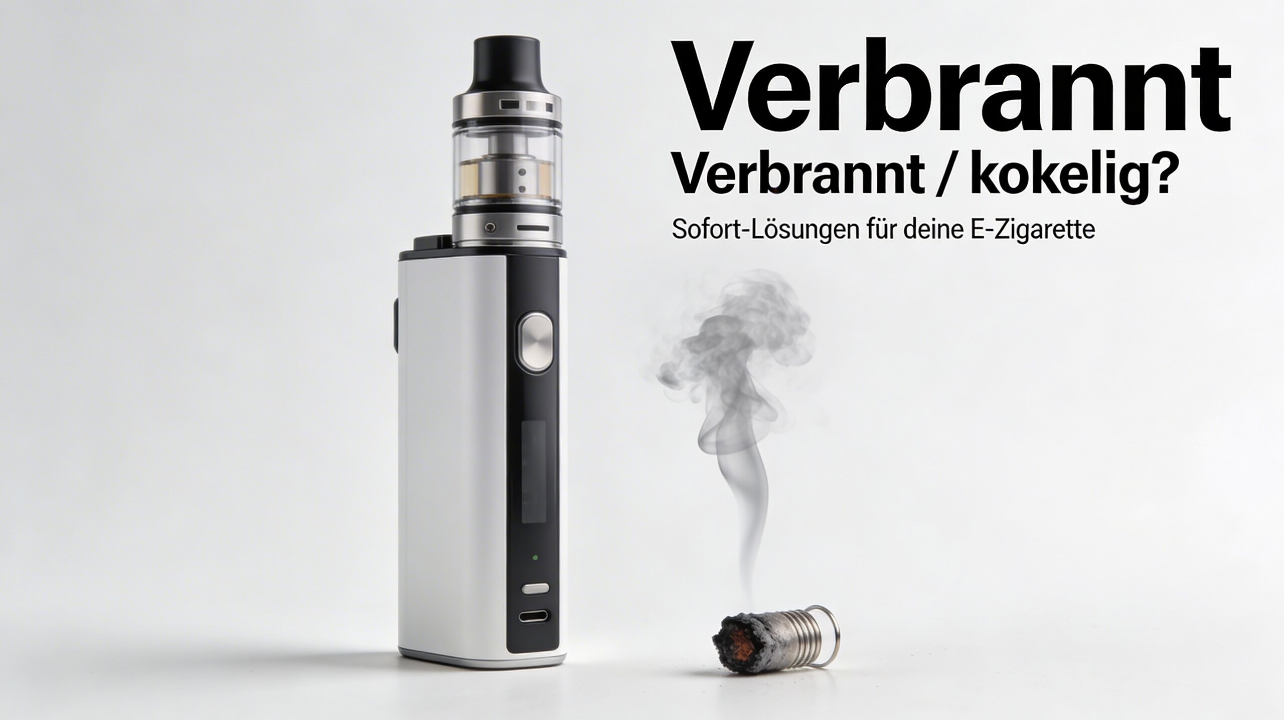 E‑Zigarette schmeckt verbrannt/kokelig: Ursachen & Sofort‑Lösungen (DTL‑Pods & DTL‑Sets) 13 E-Zigarette mit verbranntem Geschmack, Rauchentwicklung und Kokelgeruch, zeigt mögliche Ursachen und schnelle Sofortlösungen für ein angenehmes Dampferlebnis.