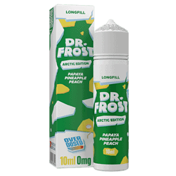 Dr. Frost Arctic Edition Papaya Pineapple Peach ist ein Longfill-Aroma mit Papaya, Ananas, Pfirsich und kühler Note. 10 ml in 60 ml Flasche, zum Anmischen mit Base geeignet. Bitte nicht pur verwenden.