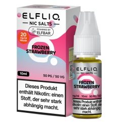 ELFLIQ Frozen Strawberry: Nikotinsalz-Fertigliquid mit reifer Erdbeere und kühler Note. 10 ml, 50/50 PG/VG, in 10 und 20 mg/ml für Pod-Systeme.