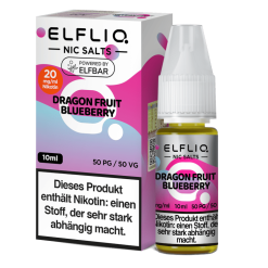 ELFLIQ Dragon Fruit Blueberry: Nikotinsalz-Fertigliquid mit Drachenfrucht, süßer Blaubeere und kühler Note. 10 ml, 50/50 PG/VG, in 10 und 20 mg/ml für Pod-Systeme.