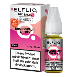 ELFLIQ Dragon Fruit Cherry: Nikotinsalz-Fertigliquid mit exotischer Drachenfrucht und saftiger Kirsche. 10 ml, 50/50 PG/VG, in 10 und 20 mg/ml für Pod-Systeme.