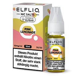 ELFLIQ Pink Lemonade Nikotinsalz Liquid von Elf Bar – spritzige Zitronen-Limonade mit roten Früchten und Cooling-Effekt. 10 ml Fertigliquid in 10 mg/ml und 20 mg/ml, 50/50 VG/PG, ideal für Pod-Systeme und MTL-Verdampfer. Jetzt im letz-go-shop.de bestellen.
