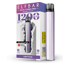 Das ELFBAR Elfa Turbo Pro Set vereint einen leistungsstarken 1200-mAh-Akku mit Zugautomatik und einem wiederbefüllbaren 2-ml-Elfa Turbo Pod mit 0,8-Ohm-Mesh-Coil. LED-Akkuanzeige, USB-C-Laden und magnetische Pod-Verbindung inklusive. Kompatibel mit ELFBAR Elfa PreFilled Pods. Erhältlich in 5 Farben – jetzt im Letz-Go-Shop bestellen.