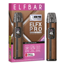 Elfbar Elfx Pro Classic Edition Set mit 1.200 mAh Akku, 0,96" Farbdisplay, ECO/Turbo Modus, zwei Elfx V2.0 Pods (0,6 Ohm & 0,8 Ohm) mit 2 ml Top‑Filling und stufenloser Airflow. USB‑C 5V/2A Ladefunktion, ideal für MTL/RDL‑Nutzer.