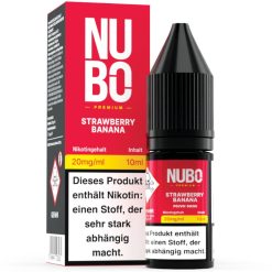 NUBO Strawberry Banana Nikotinsalz Liquid in der 10-ml-Flasche. Banane mit Erdbeere, wählbar mit 10 mg/ml oder 20 mg/ml Nikotin. Gebrauchsfertig ohne Anmischen. Jetzt bei LETZ Go bestellen.