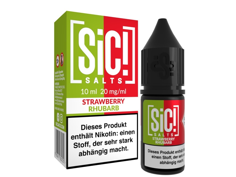 SiC! Salts Strawberry Rhubarb Nikotinsalz Liquid 1 SIC! Salts E-Liquid in Erdbeer-Rhabarber Geschmack, 10 ml Flasche.