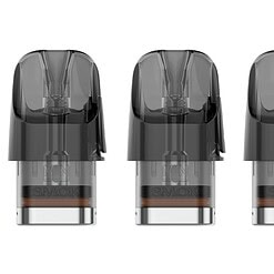 Drei schwarze E-Zigaretten-Pods nebeneinander, kompakte und moderne Design.