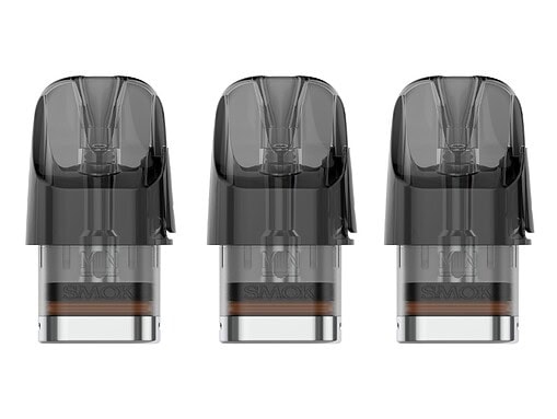 Drei schwarze E-Zigaretten-Pods nebeneinander, kompakte und moderne Design.