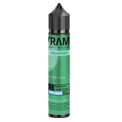 VRAMA Longfill Pfefferminze aus der Kollektion 1 mit 5 ml Aroma in der 60-ml-Flasche. Pfefferminze mit Kühle, unverdünnt nicht zum Dampfen geeignet. Mit Base und optional Nikotin auffüllen. Jetzt bei LETZ Go bestellen.