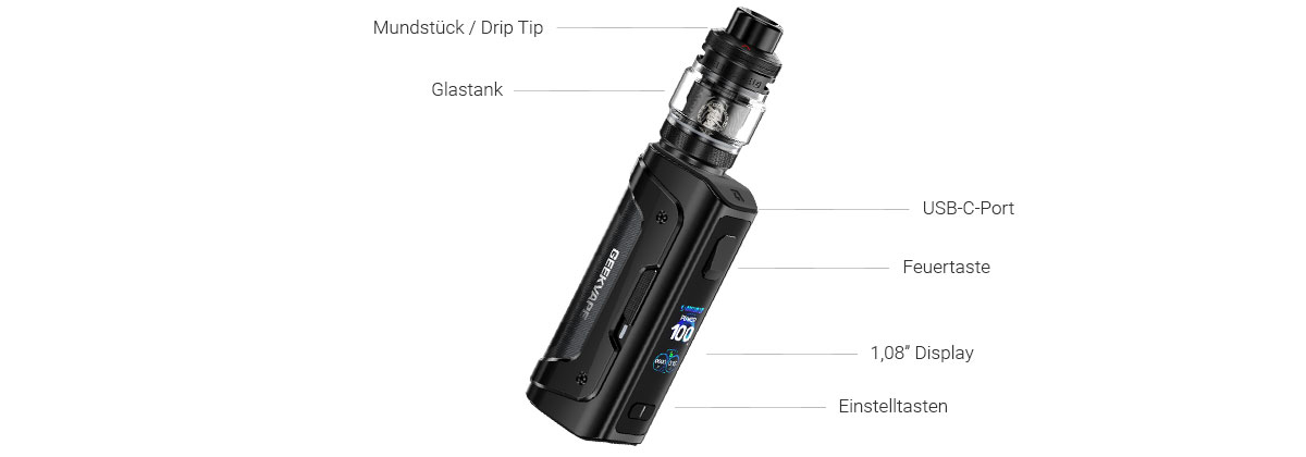 GEEKVAPE Aegis Solo 5 E-Zigaretten-Set mit Z Subohm Tank 5, AS 4.0 Chipsatz und bis zu 100 Watt. IP68-geschützter Akkuträger, Power- und Smart-Modus, Top-Filling-System und Mesh-Coils der Z Series XM Boost Version. Jetzt im Set bei LETZ Go bestellen.