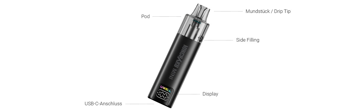 Uwell Nunchaku Mini E-Zigaretten Set 11 Uwell Nunchaku Mini E-Zigaretten Set: kompaktes Pod-System mit 10 ml Tankvolumen, 1000 mAh Akku, bis zu 16 Watt und 0,8 Ohm Mesh-Coil. Type-C USB Ladeanschluss, Prozentanzeige per Display und volle Kompatibilität zu Uwell Nunchaku 10000 Pods. Jetzt bei LETZ Go entdecken.