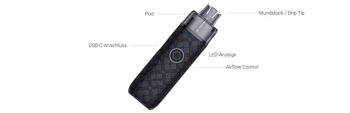 Uwell Typhos SE E-Zigaretten Set 5 Vape Pen mit LED-Anzeige, USB-C, Airflow Control und Mundstück.