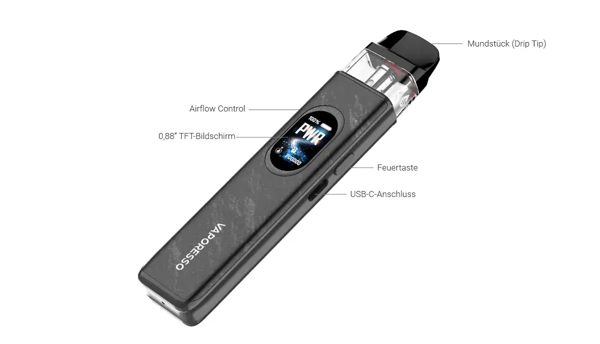 Vaporesso XROS 6 Pod-Set mit 1800 mAh Akku, 30 Watt Leistung, COREX 3.0 Mesh Pods in 0,6 und 0,8 Ohm, USB-C Schnellladung und Venturi Airflow System. Jetzt online bestellen.