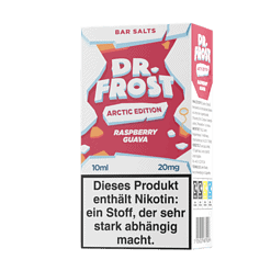 Dr. Frost Arctic Edition Raspberry Guava ist ein Nikotinsalz Liquid mit Himbeere, Guave und kühler Frische. Direkt einsatzbereit in 10 ml, erhältlich in 10 mg/ml und 20 mg/ml.
