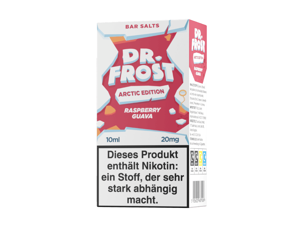 Dr. Frost - Arctic Edition - Raspberry Guava Nikotinsalz Liquid 1 Dr. Frost Arctic Edition Raspberry Guava ist ein Nikotinsalz Liquid mit Himbeere, Guave und kühler Frische. Direkt einsatzbereit in 10 ml, erhältlich in 10 mg/ml und 20 mg/ml.