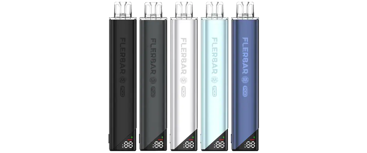 E-Zigaretten in Schwarz, Grau, Silber, Blau.