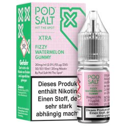 Pod Salt X Fizzy Watermelon Gummy: Nikotinsalz Liquid mit Wassermelone, Limonade und Kaugummi. 10 ml, fertig gemischt, wahlweise 10 mg oder 20 mg.