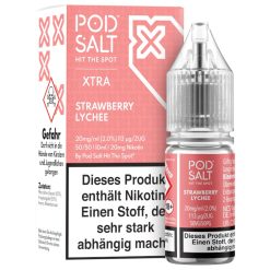 Pod Salt X Strawberry Lychee: Nikotinsalz Liquid mit Erdbeere, Litschi und kühler Note. 10 ml, fertig gemischt, wahlweise 10 mg oder 20 mg.