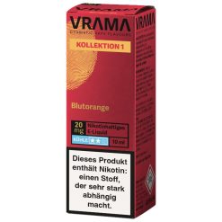 VRAMA Blutorange Nikotinsalz Liquid aus der Kollektion 1 in der 10-ml-Flasche. Blutorange mit kühler Komponente, wählbar mit 0, 10 oder 20 mg/ml Nikotin. Sofort einsatzbereit, ohne Anmischen. Jetzt bei LETZ Go bestellen.