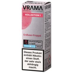 VRAMA Erdbeer-Frappé Nikotinsalz Liquid aus der Kollektion 1 in der 10-ml-Flasche. Erdbeer-Frappé mit Kühlenote, wählbar mit 0, 10 oder 20 mg/ml Nikotin. Gebrauchsfertig ohne Anmischen. Jetzt bei LETZ Go bestellen.