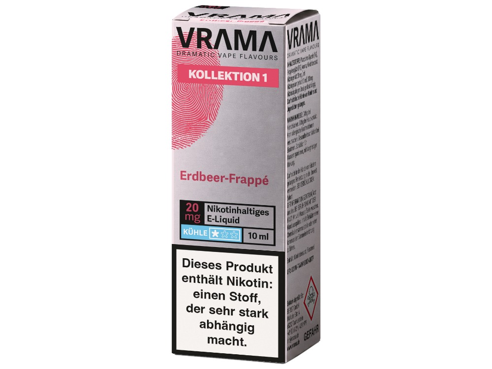 VRAMA - Kollektion 1 - Erdbeer-Frappé Nikotinsalz Liquid 1 VRAMA Erdbeer-Frappé Nikotinsalz Liquid aus der Kollektion 1 in der 10-ml-Flasche. Erdbeer-Frappé mit Kühlenote, wählbar mit 0, 10 oder 20 mg/ml Nikotin. Gebrauchsfertig ohne Anmischen. Jetzt bei LETZ Go bestellen.