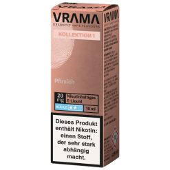VRAMA Pfirsich Nikotinsalz Liquid aus der Kollektion 1 in der 10-ml-Flasche. Pfirsich mit Kühle, wählbar mit 0, 10 oder 20 mg/ml Nikotinsalz. Ohne Wartezeit einsatzbereit. Jetzt bei LETZ Go bestellen.